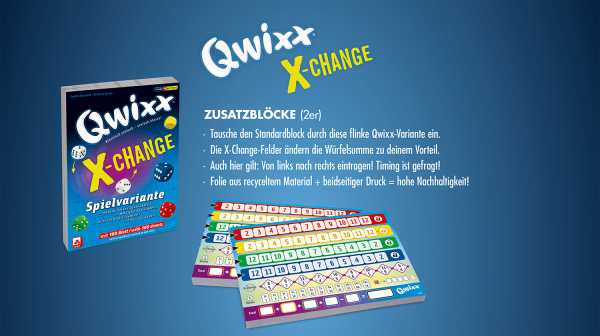 Qwixx – X-Change Zusatzblöcke Familienspiel NSV - Nürnberger Spielkarten Verlag